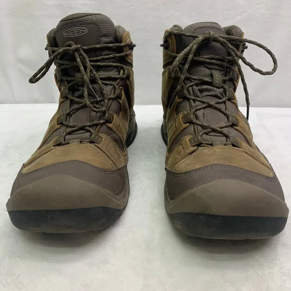 Keen Mens Sz 14 Circadia Mid Waterproof Hiking Boots Leather Bison Brindle